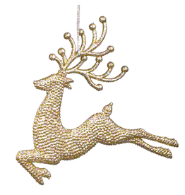 Kurt Adler Champagne Gold Diamond Glitter Reindeer Leaping Ornament