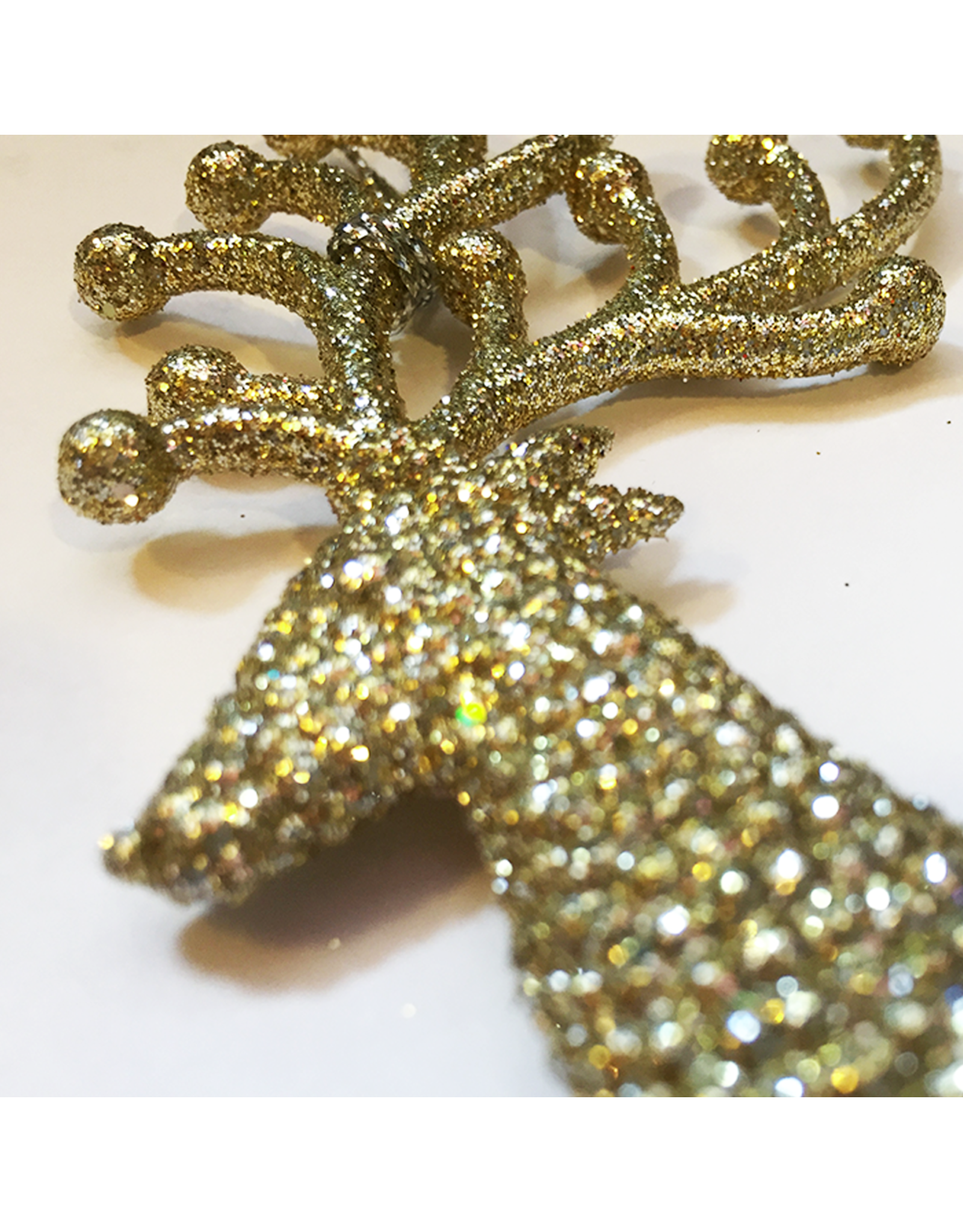 Kurt Adler Champagne Gold Diamond Glitter Reindeer Leaping Ornament