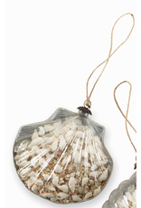 Mud Pie Mud Pie Gifts Glass Clam Shell Filled Ornament w Antique Silver Backing