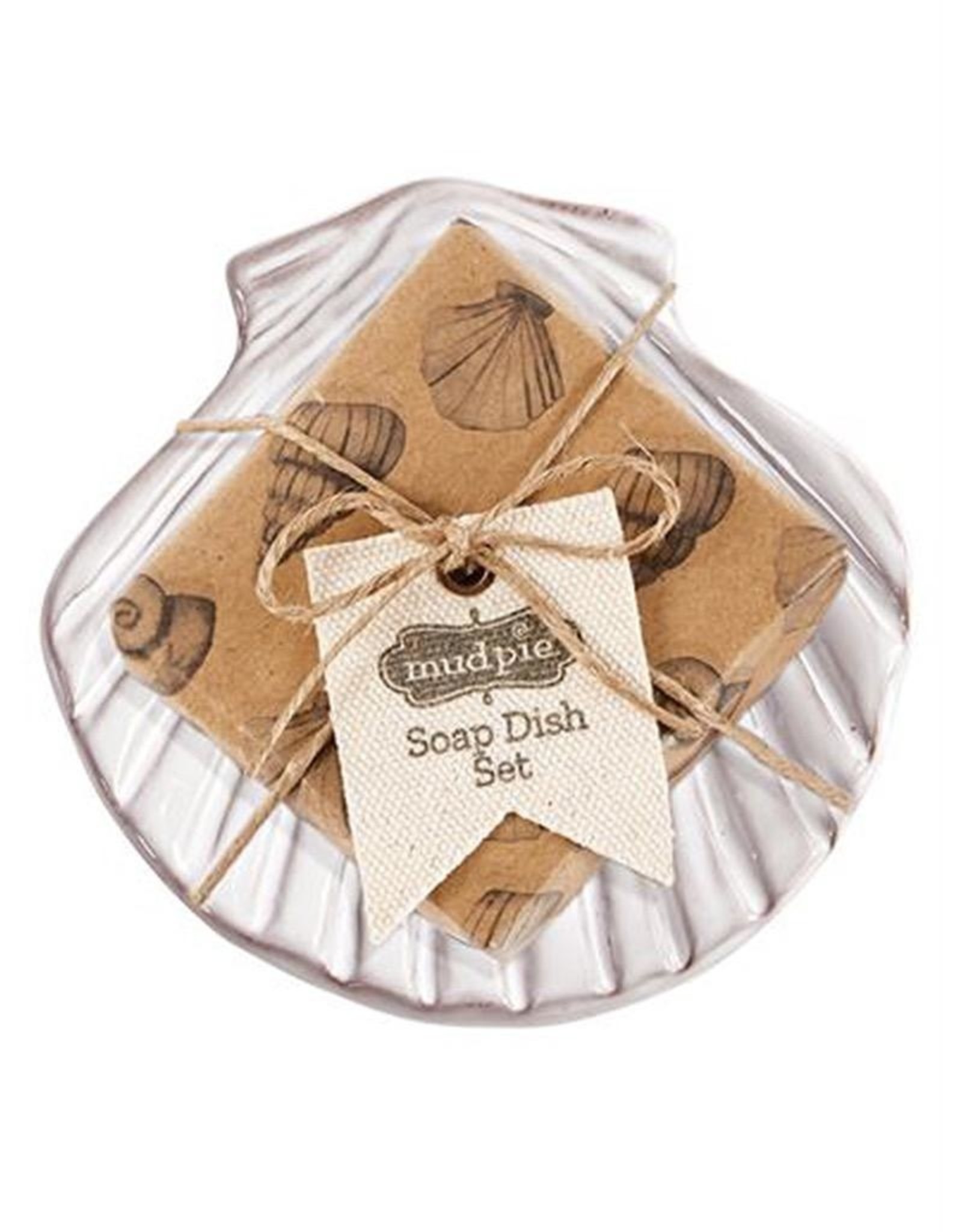 Mud Pie Fan Shell Soap Dish Set With Sandalwood Scented Soap