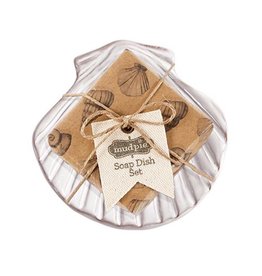 Mud Pie Fan Shell Soap Dish Set With Sandalwood Scented Soap