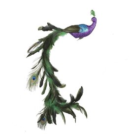 Kurt Adler Large Feather Glittered Peacock Bird Clip-On Ornament