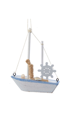 Kurt Adler Wood Sailboat Nautical Christmas Ornament w Captains Wheel