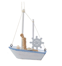 Kurt Adler Wood Sailboat Nautical Christmas Ornament w Captains Wheel