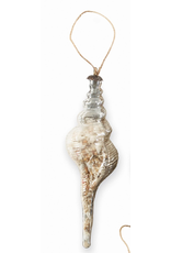 Mud Pie Glass Spiral Shell Filled Ornament w Antique Silver Backing