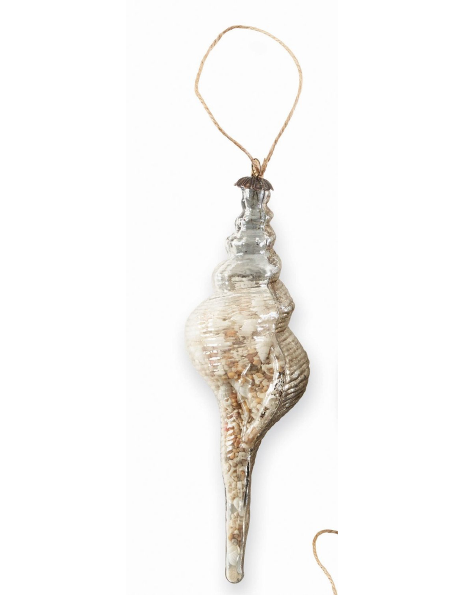 Mud Pie Mud Pie Gifts Glass Spiral Shell Filled Ornament w Antique Silver Backing