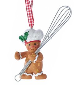 Kurt Adler Gingerbread Chef Boy Utensil Ornament Holding Whisk