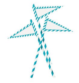 Party Straws w Banners 12Pk Aqua and White by Party Partners