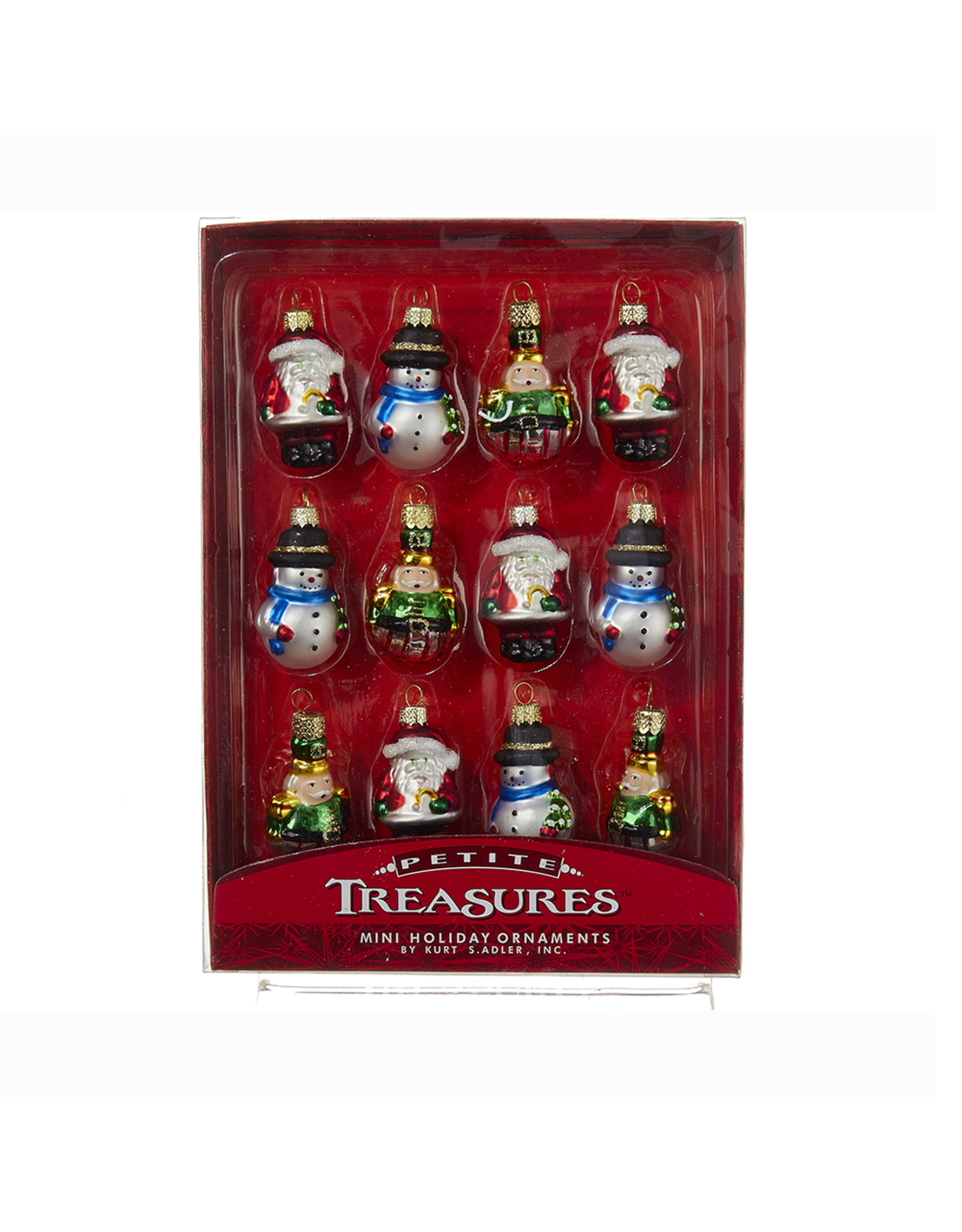 Kurt Adler Glass Mini Tree Ornaments 12pcs Santas Snowman Nutcracker