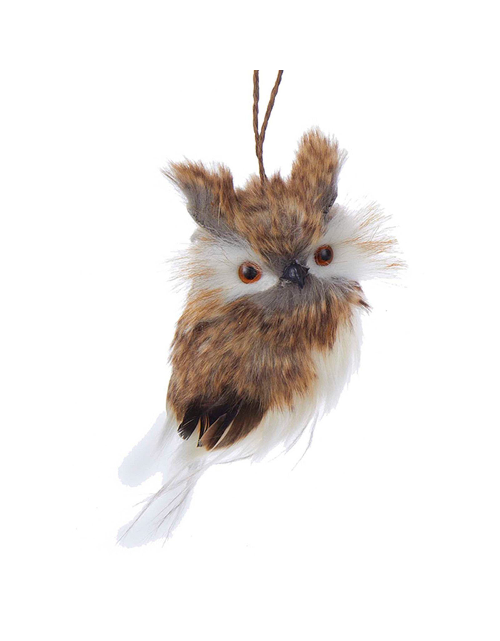 Kurt Adler Brown White Horned Owl Christmas Ornament 4 inch - A