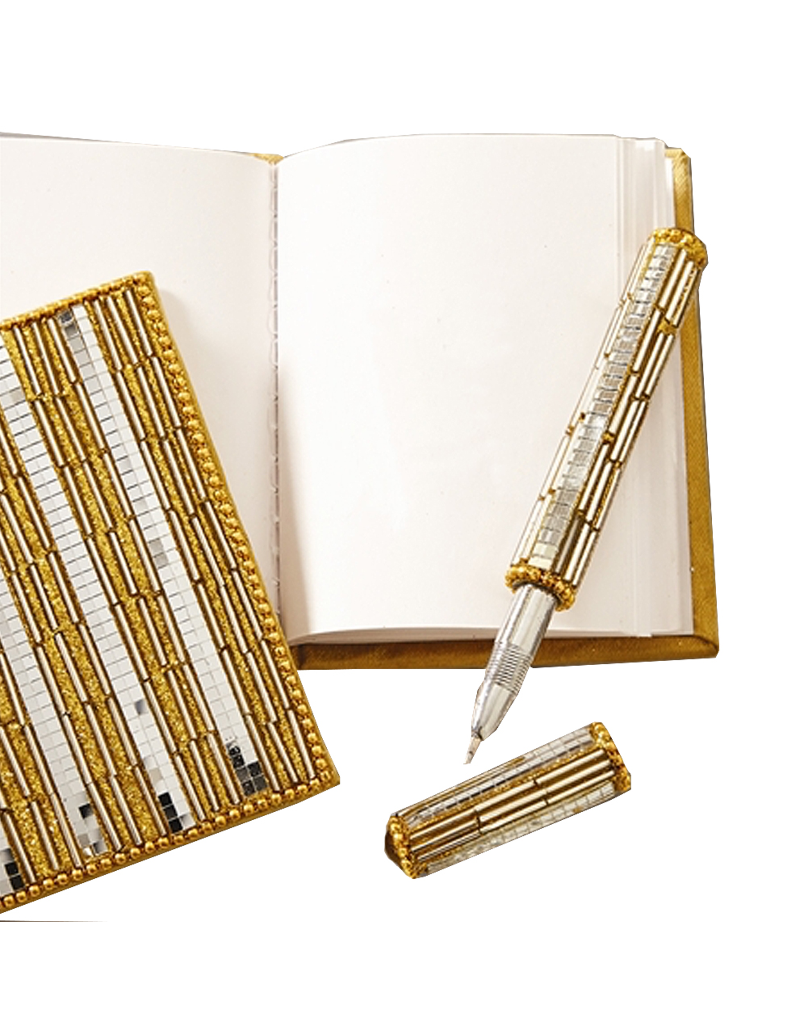 Twos Company Gold and Silver Metallic Mini Notebook w Pen
