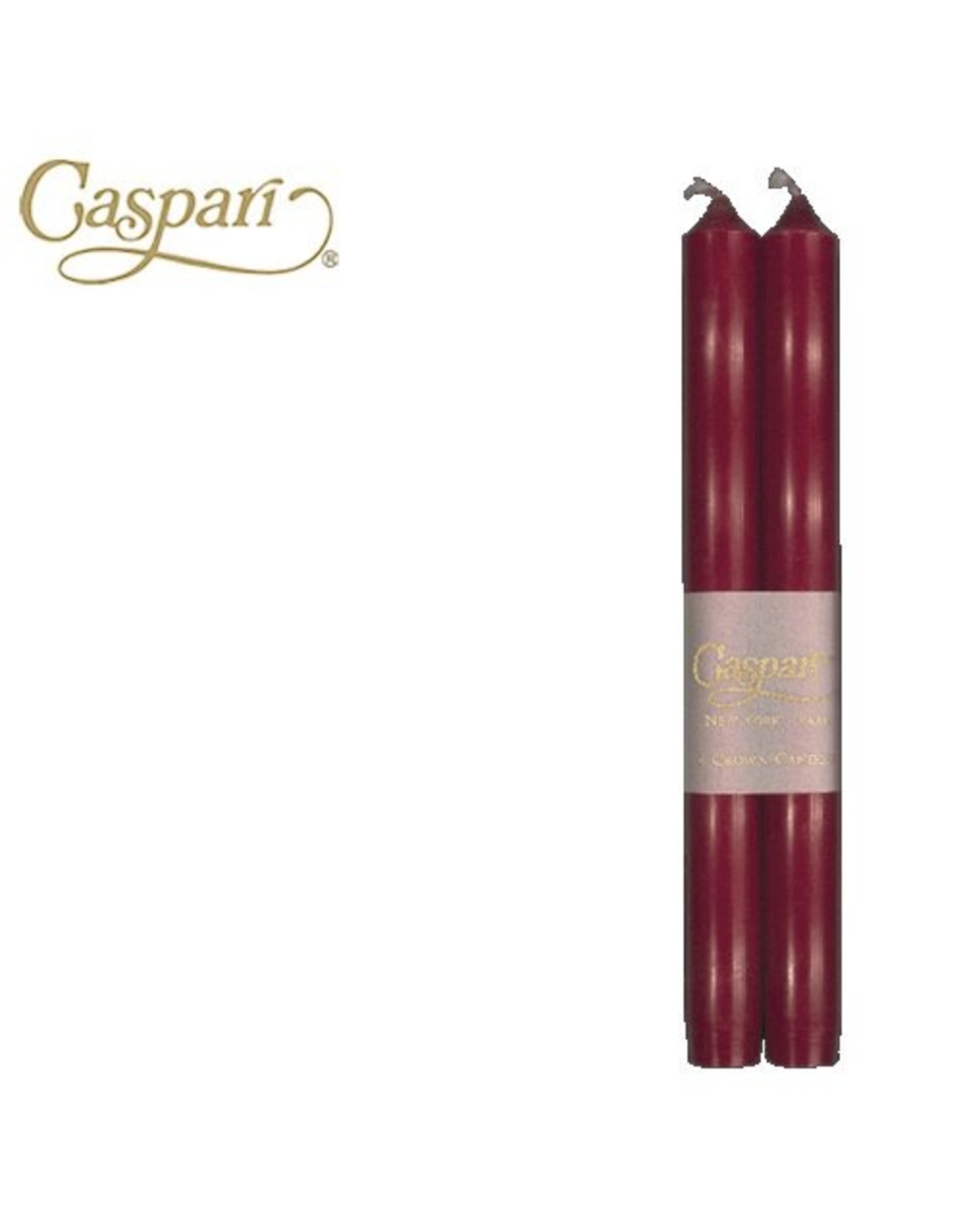 Caspari Crown Candles Tapers 10 inch 2pk Bordeaux