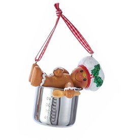 Kurt Adler Gingerbread Chef Boy Utensil Ornament Resting On Pot