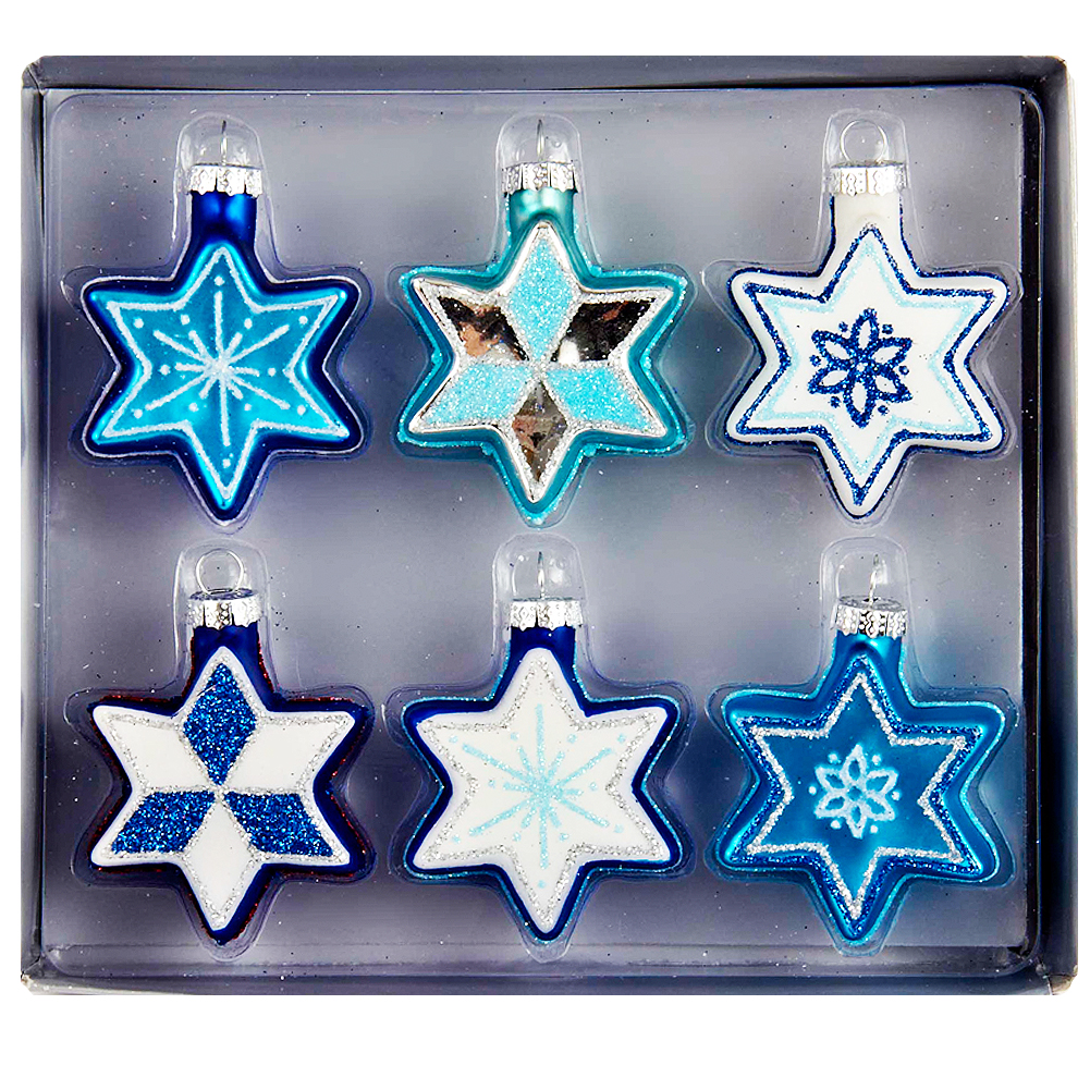 Jewish Star of David Glass Ornaments 6pk Judaic Holiday Digs N Gifts