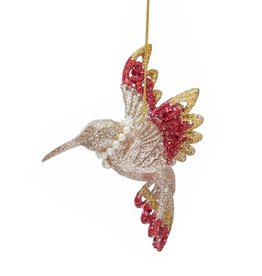 Kurt Adler Hummingbird Ornament Red Ruby And Platinum Glittered