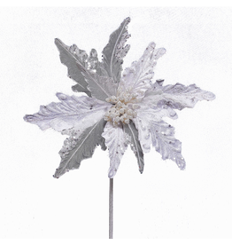 Kurt Adler White Poinsettia Pick W Glitter 12 Inch Christmas Flowers Floral