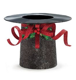 Burton and Burton Glittered Black Tin Hat With Red Bow Christmas Container