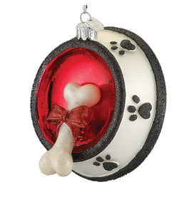 Kurt Adler Noble Gems Dog Bone In Bowl Glass Ornament