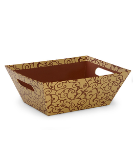 DIGS-N-GIFTS Gold Scroll Rectangular Tray Basket w Handles Gift Container