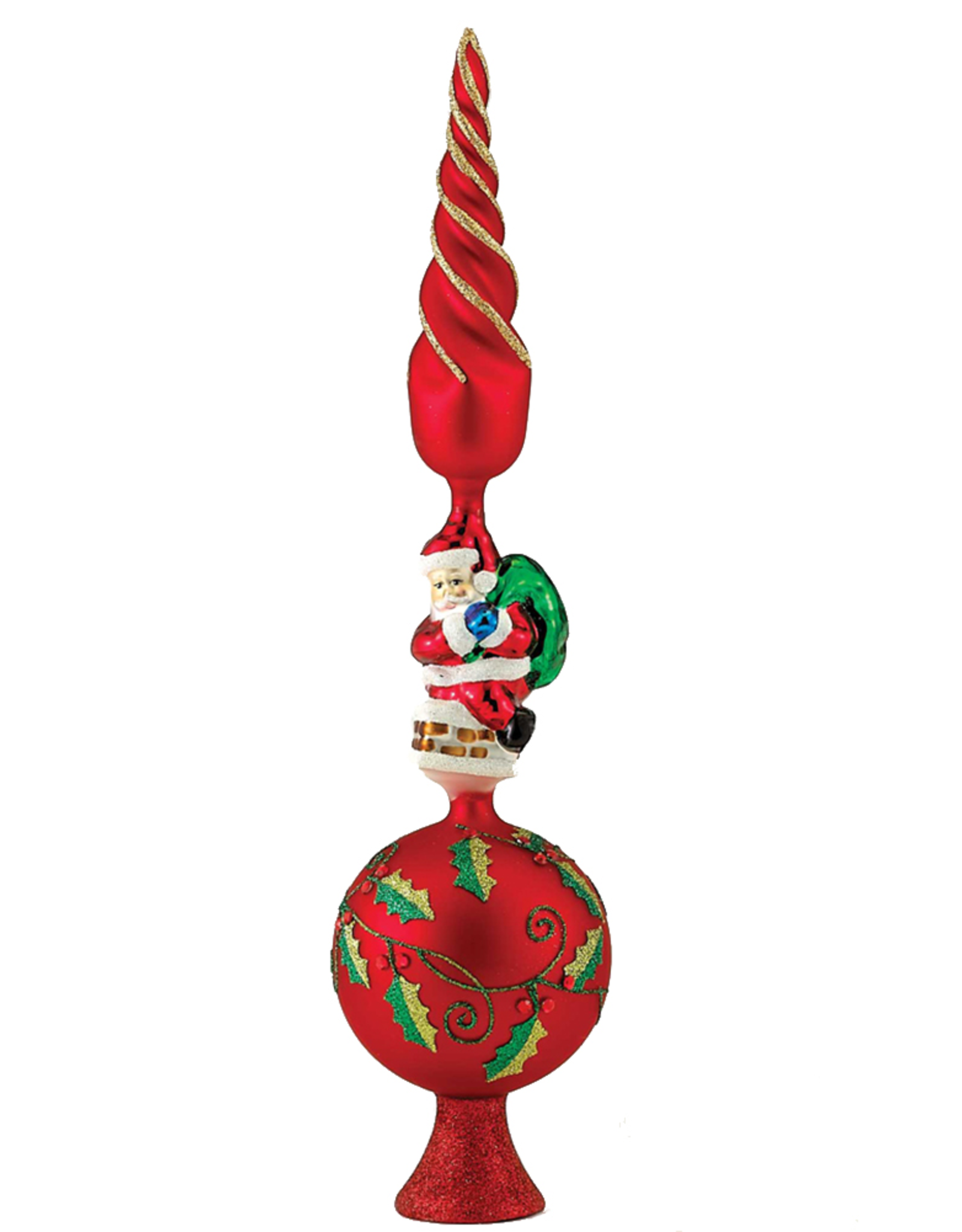 Kurt Adler Glass Finial Christmas Tree Topper w Santa 16 inch DigsNGifts