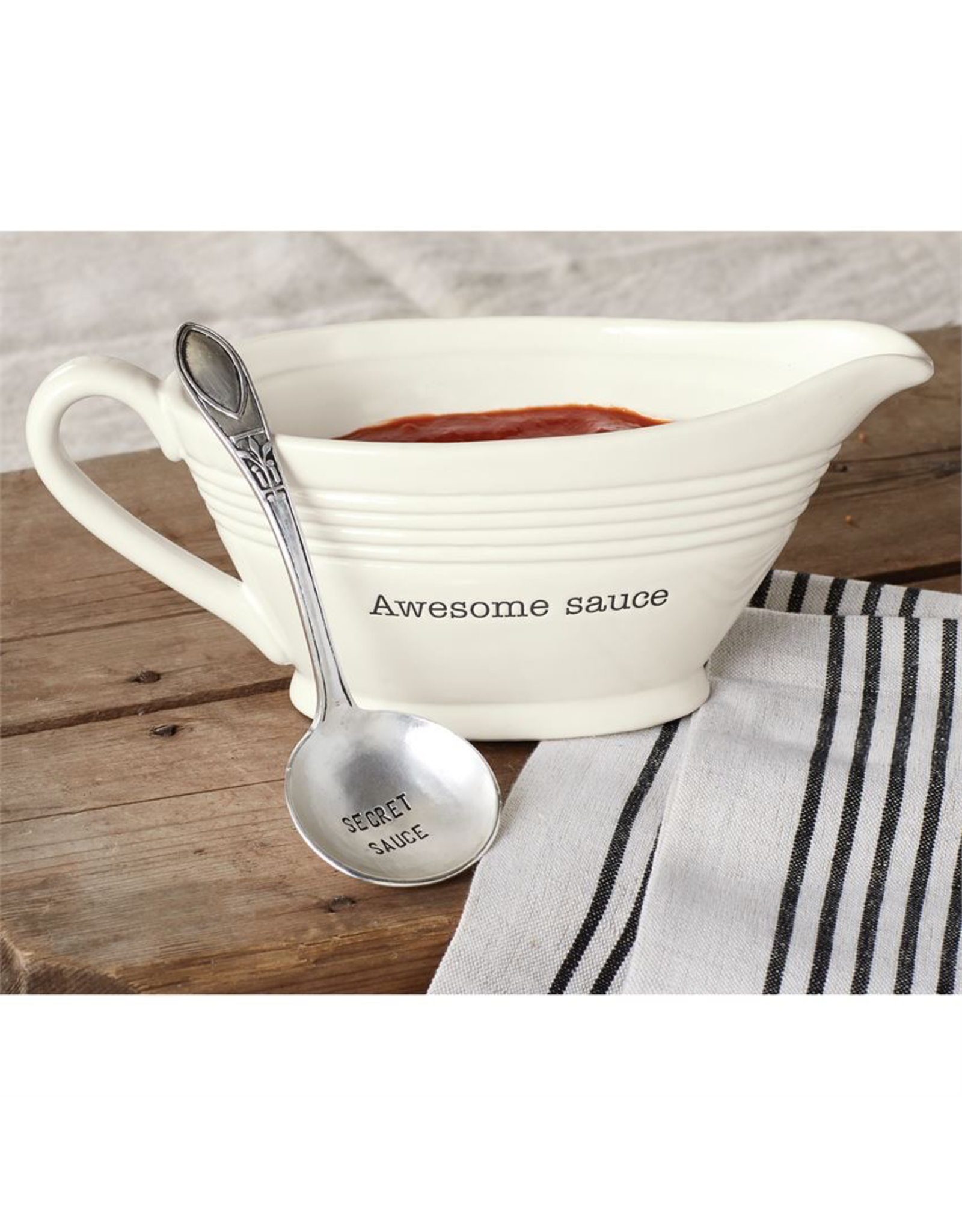Mud Pie Awesome Sauce Boat Set With Spoon