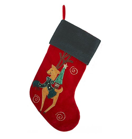 Kurt Adler Christmas Stocking Red Green Reindeer Stocking