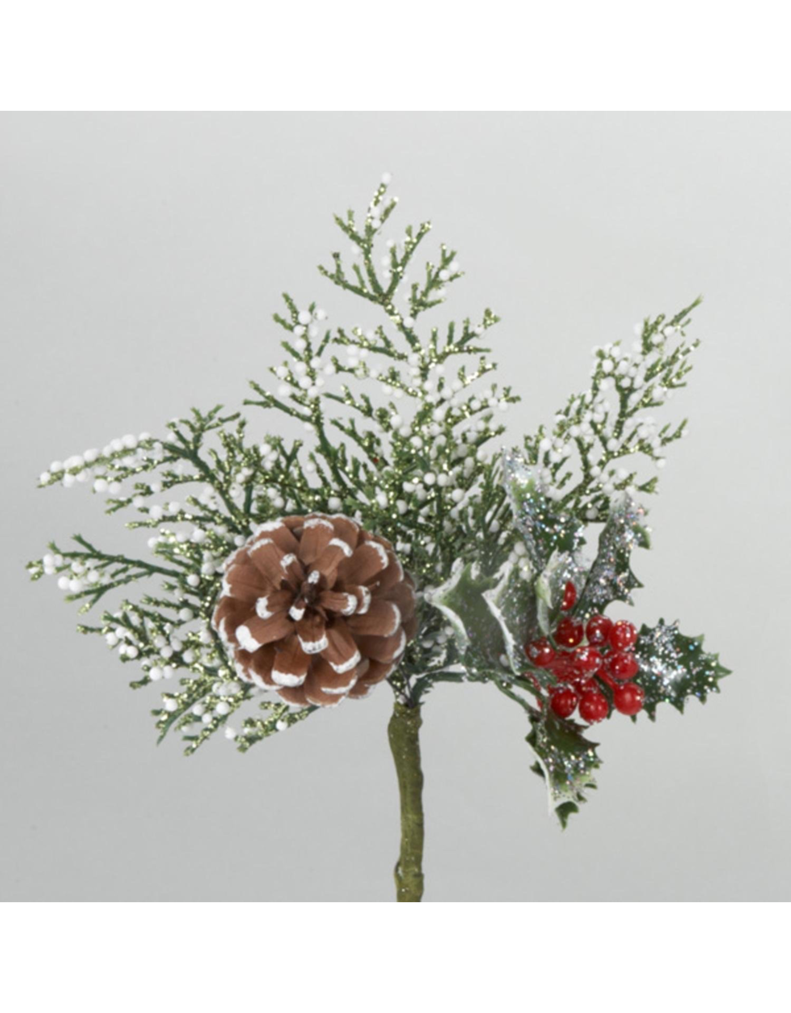 Kurt Adler Holly Berry Pine Cone n Branches Pick SET OF 4 - Digs N Gifts