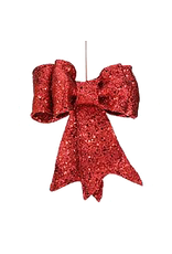 Red Glittered Bow LG 13 Inch