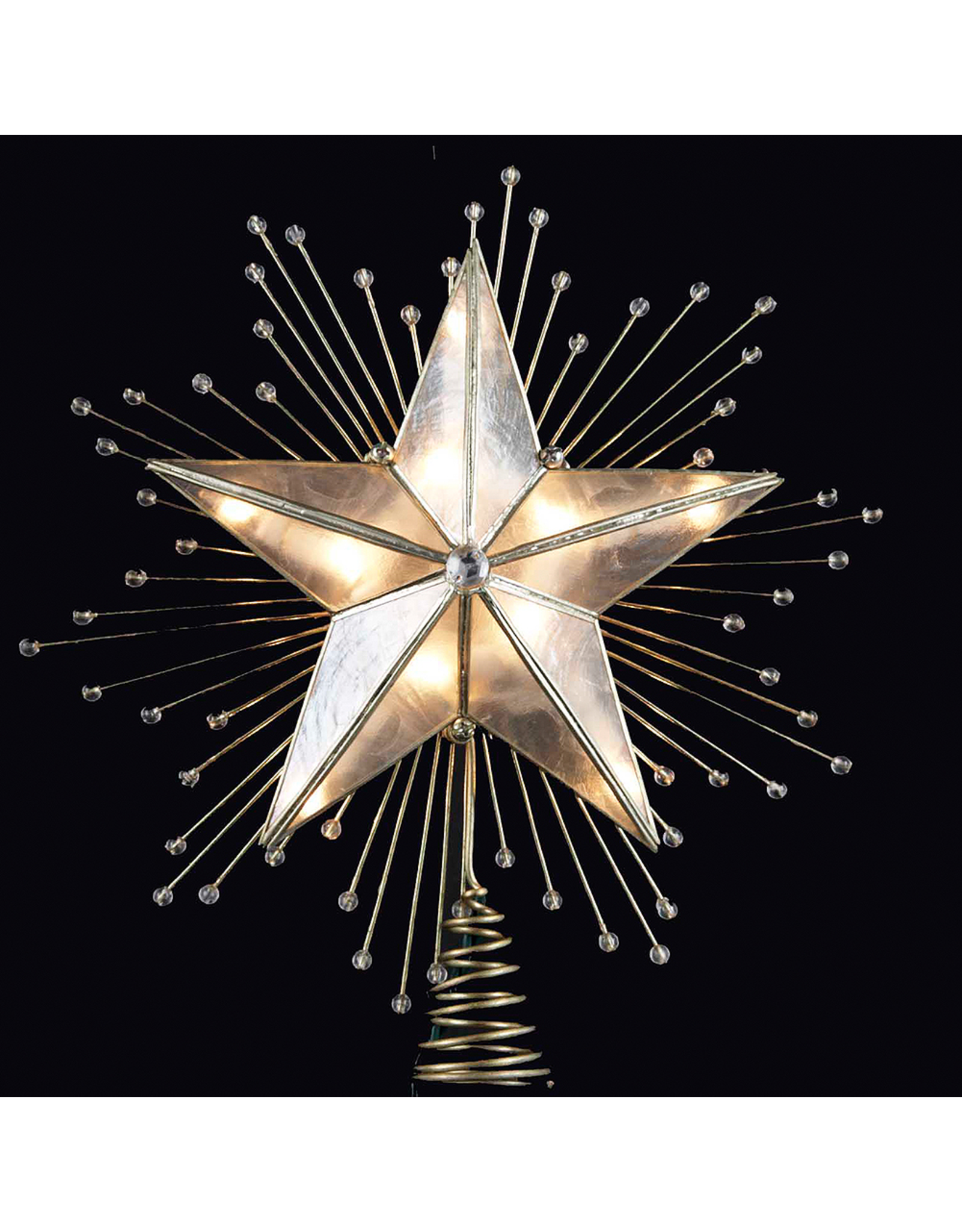 Kurt Adler Capiz Star Christmas Tree Topper 5 Point w Beaded Rays