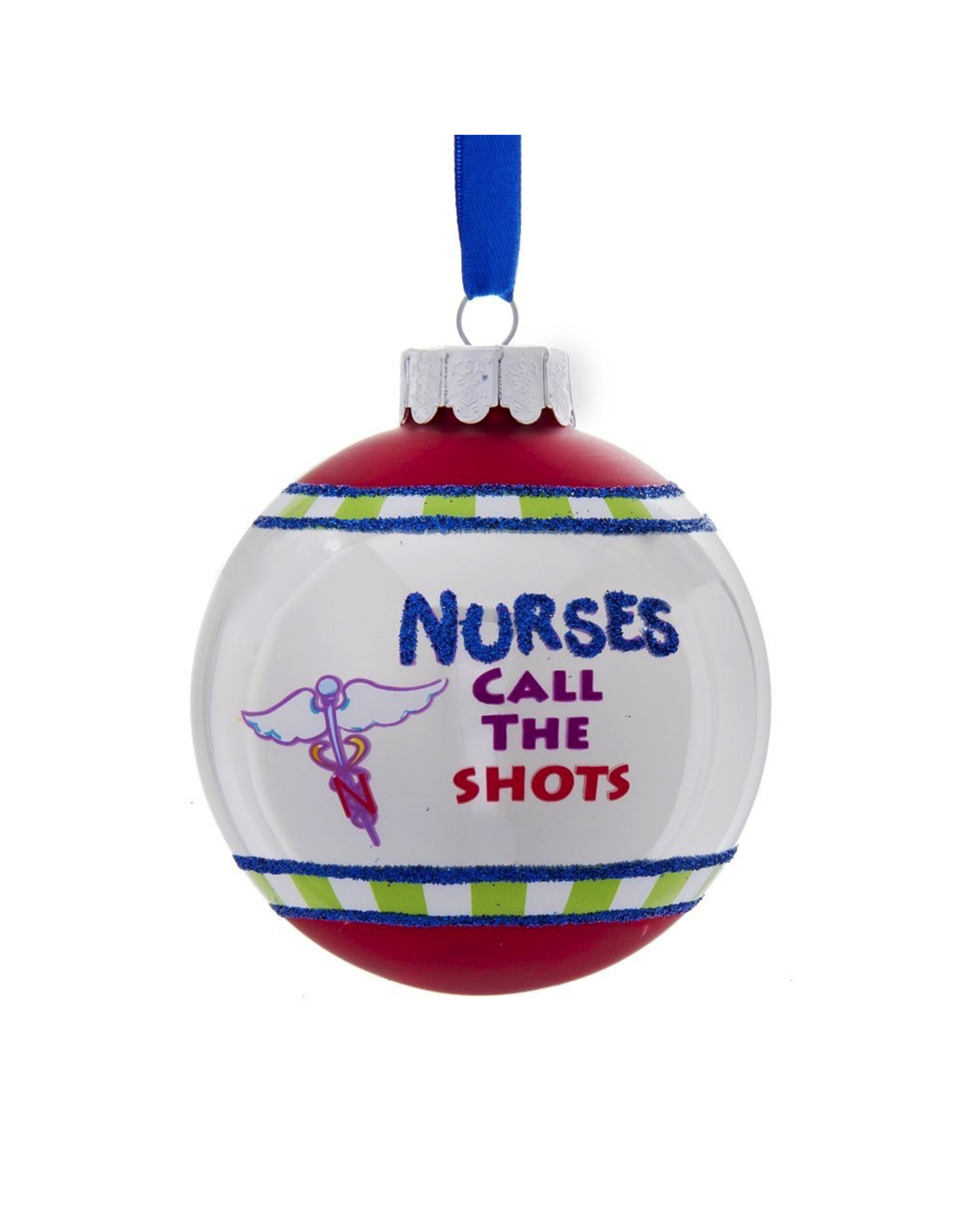 Kurt Adler Nurses Call The Shots Glass Ball Christmas Ornament