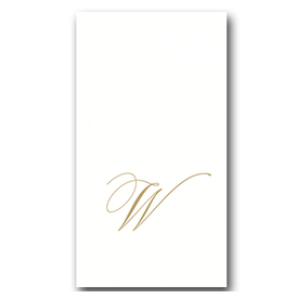 Caspari Gold Initial W on White Pearl Paper Linen Guest Napkins 24 pk
