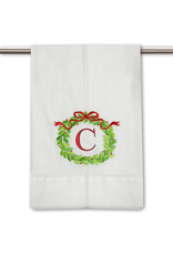Peking Handicraft Monogramed Christmas Wreath Guest Towel Embroidered Letter C