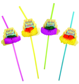Party Straws 12Pk Crepe Paper Birthday Cakes