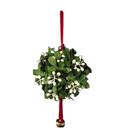 Kurt Adler Christmas Mistletoe Ball Ornament W Red Cord And Bell