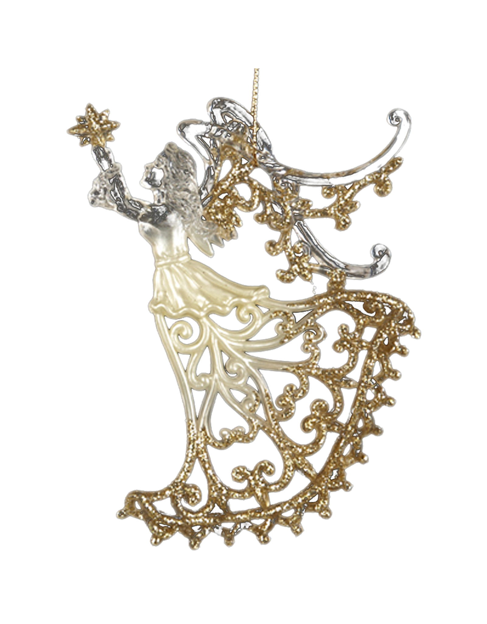 Kurt Adler Clear Acrylic Angel w Gold Glitter Ornament 5 inch -B Star