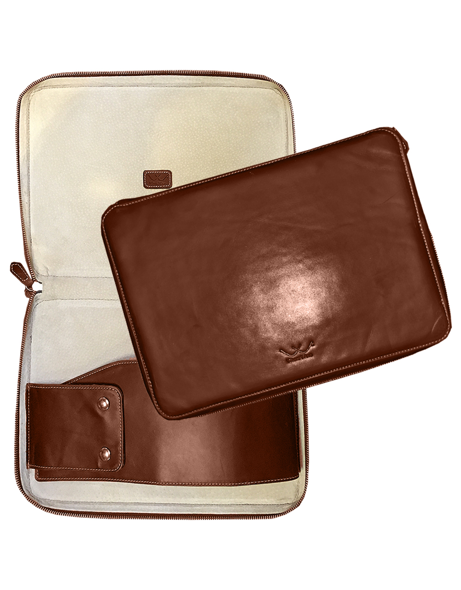 White Wing Label Leather Computer Case in Chestnut