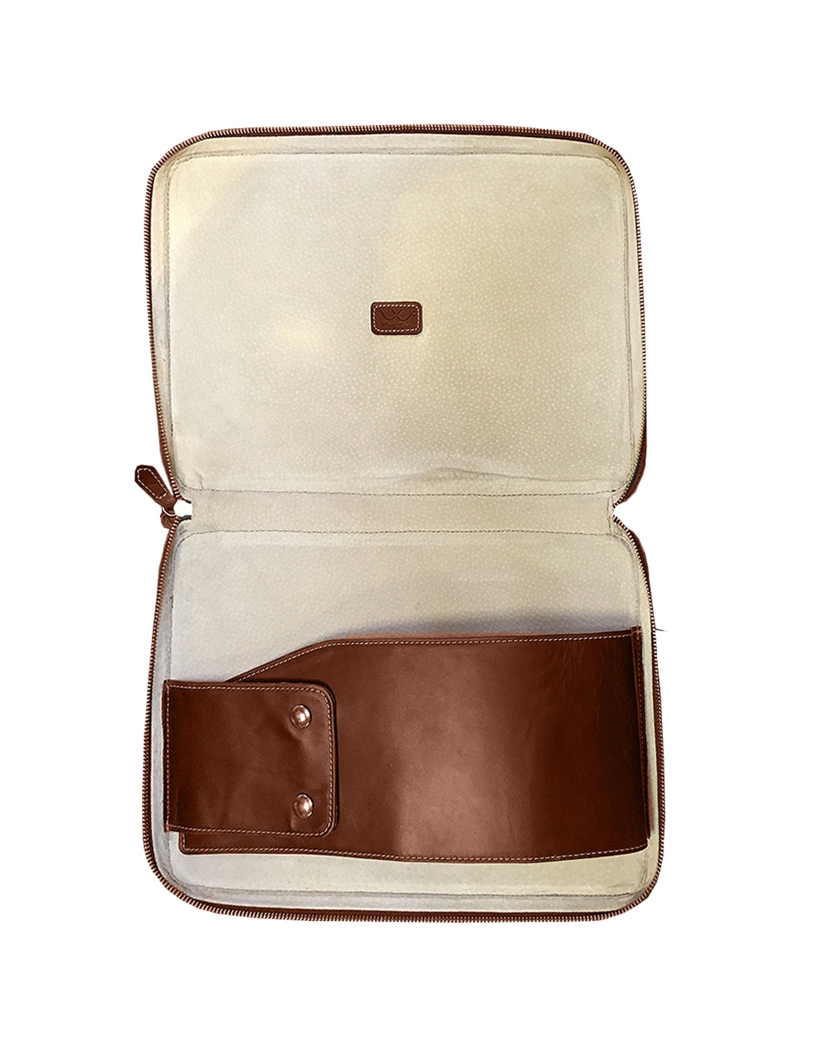 White Wing Label Leather Computer Case in Chestnut