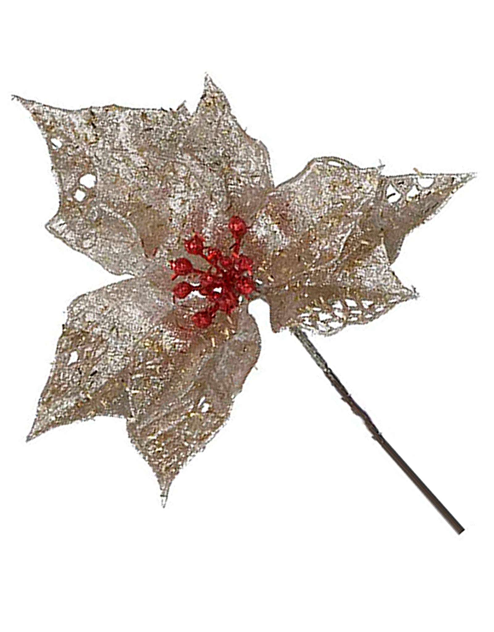Kurt Adler Sparkle Glittered Poinsettia Christmas Pick 6.5 Inch SILVER