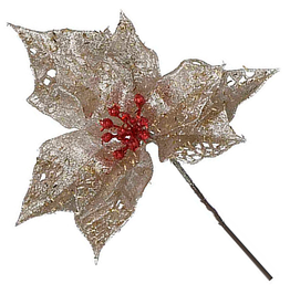 Kurt Adler Sparkle Glittered Poinsettia Christmas Pick 6.5 Inch SILVER