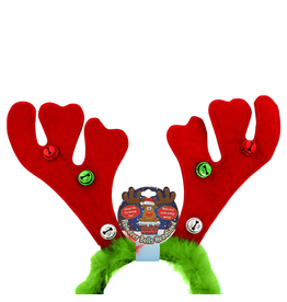 DM Merchandising Reindeer Antler Headband w Jingle Bells n Furry Feathers - Green