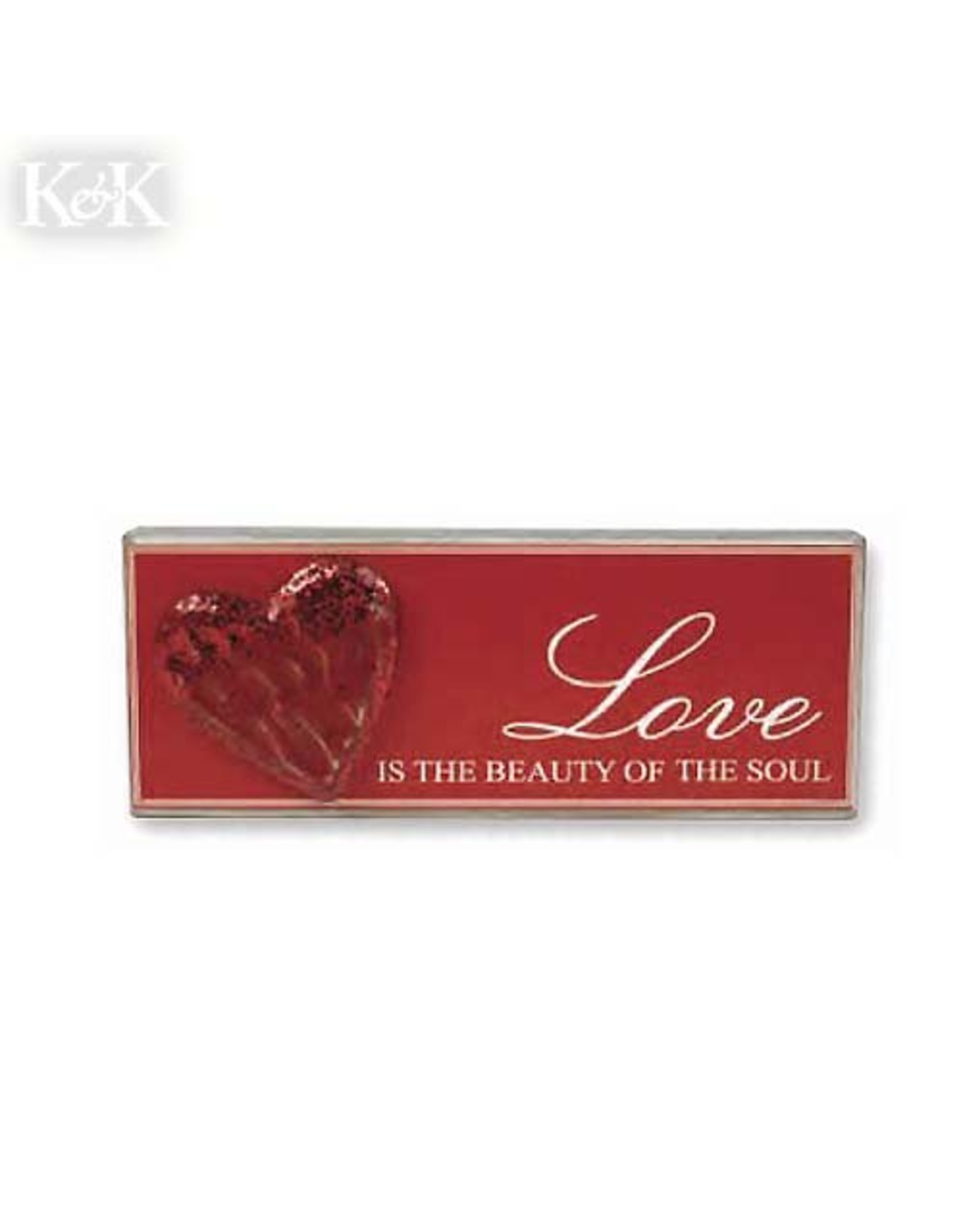 K&K Interiors Love is the Beauty of the Soul Wood Brick Plaque With Heart 60007B