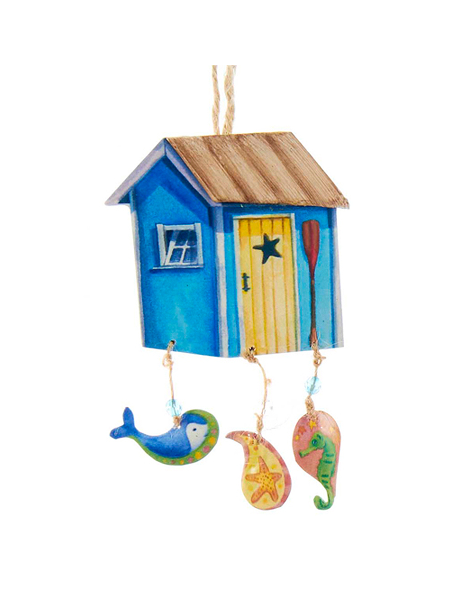 Kurt Adler Wooden Beach House Dangle Plaque Ornament SeaLife -A