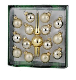 Kurt Adler Gold Miniature Glass Ball Ornaments 35mm W Topper Set of 9