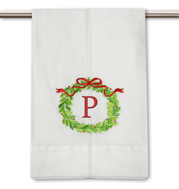 Peking Handicraft Monogramed Christmas Wreath Guest Towel Embroidered Letter P