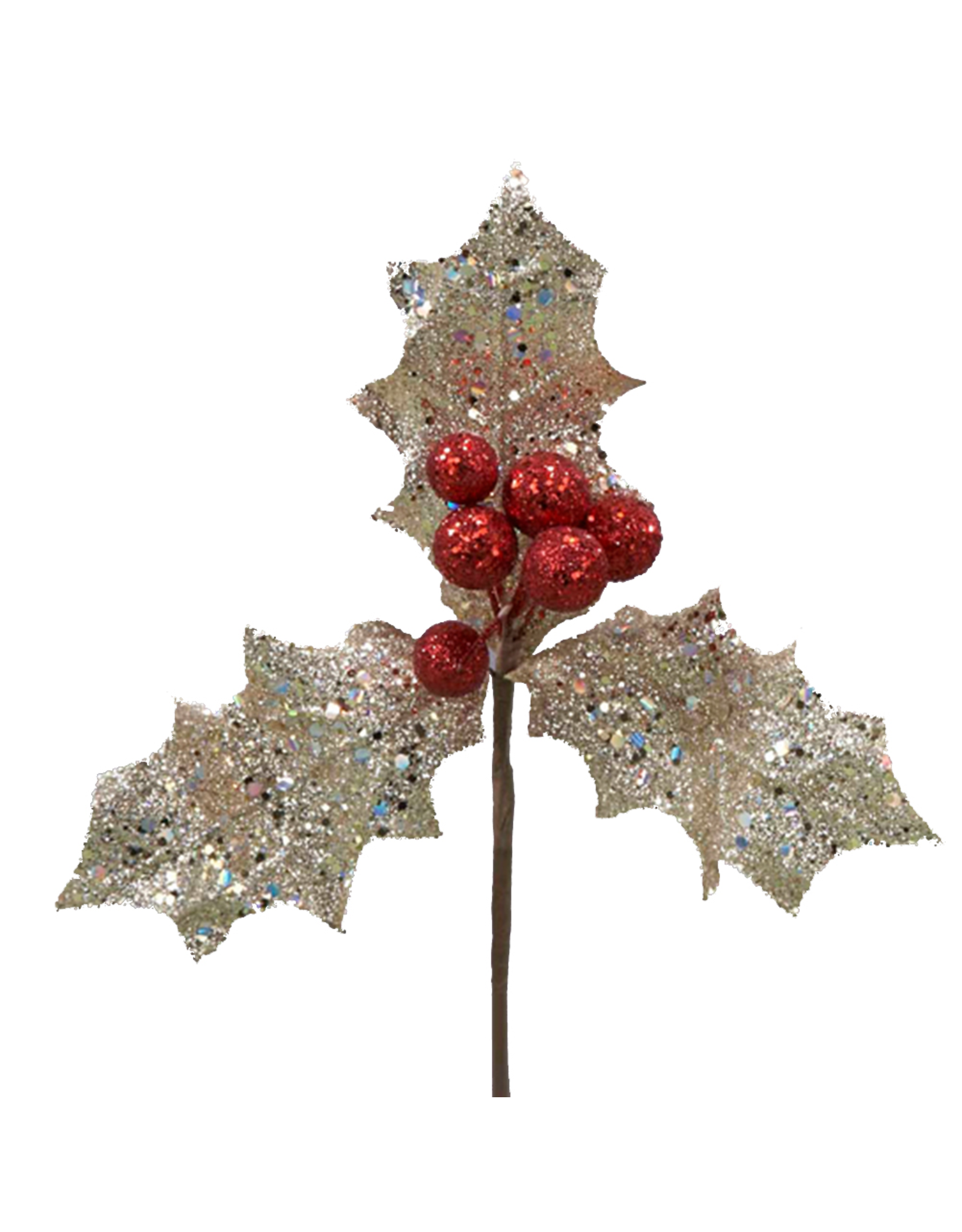 Kurt Adler Holly Berry Cluster PIck Silver Leaf Christmas Flowers