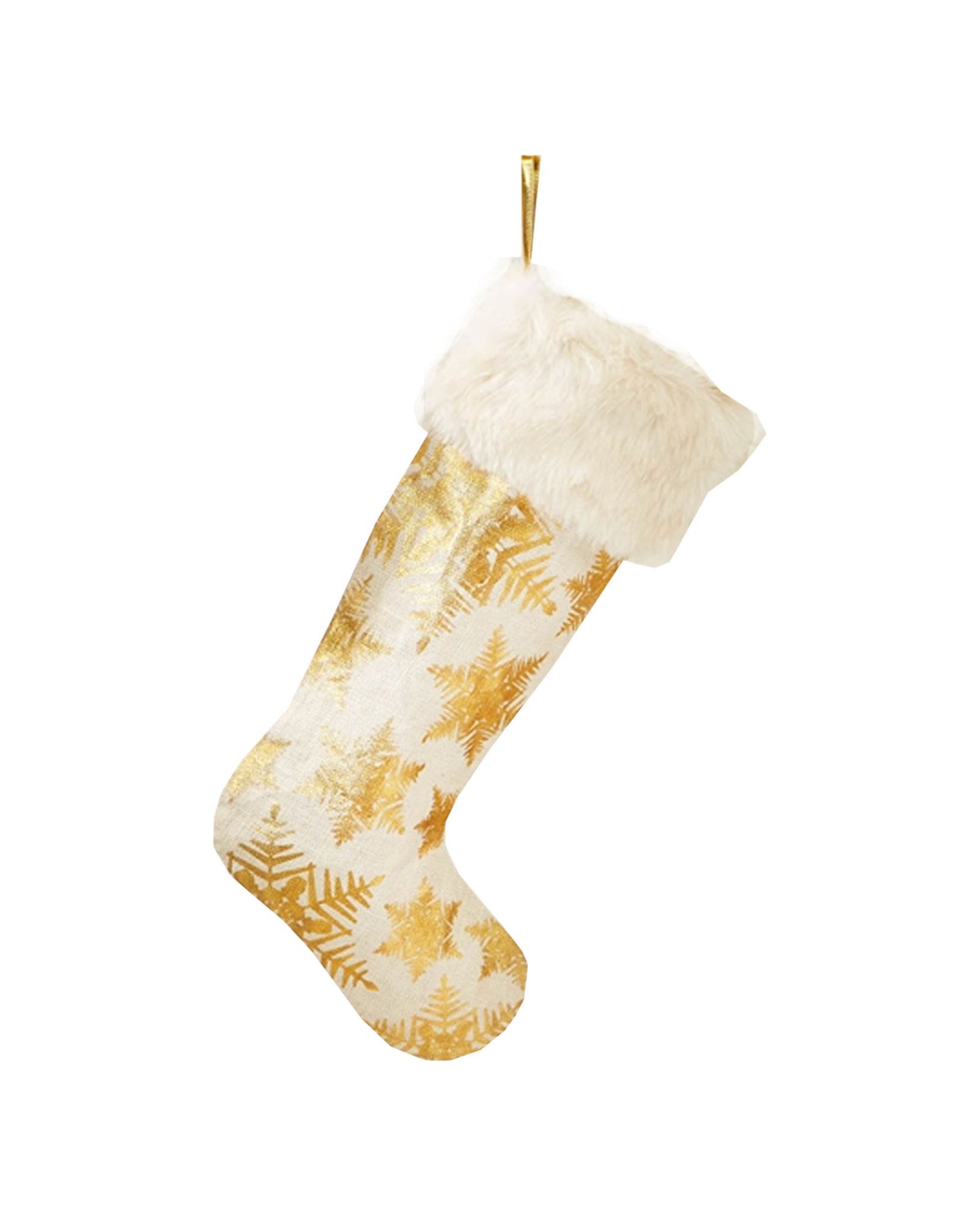 Twos Company Christmas Stocking w Gold Foil Snowflakes -B
