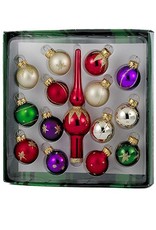 Kurt Adler Multi Miniature Glass Ball Ornaments 35mm W Topper Set of 9