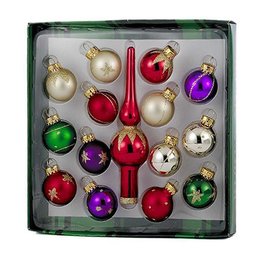 Kurt Adler Multi Miniature Glass Ball Ornaments 35mm W Topper Set of 9