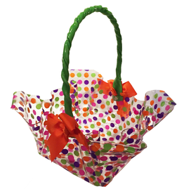 Ruffled Square Cord Handle Basket w Ribbon Petite