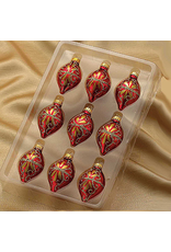 Kurt Adler Miniature Glass Drop Ornaments 35MM Set of 9 Red Gold